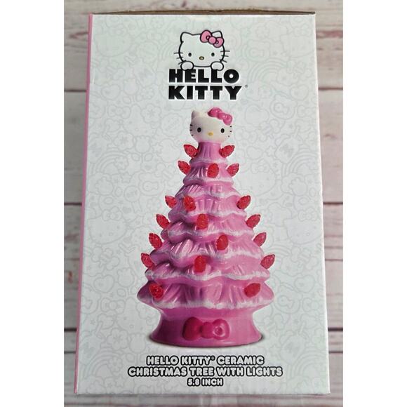 NEW Sanrio HELLO KITTY Ceramic Pink Christmas Tree W/Pink Colored Lights 5.8 In - Picture 3 of 9